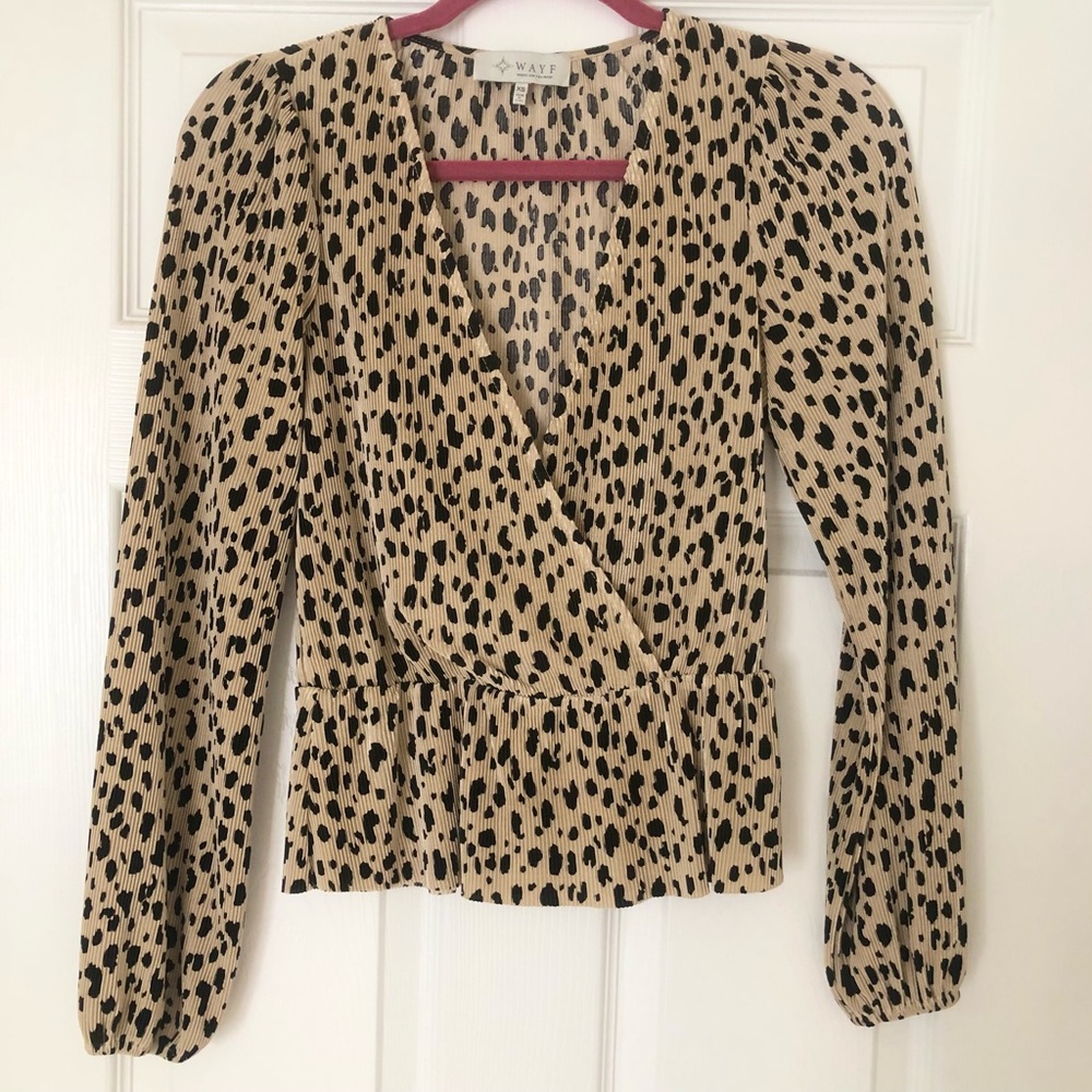 WAYF Leopard Print Blouse with Peplum Waist